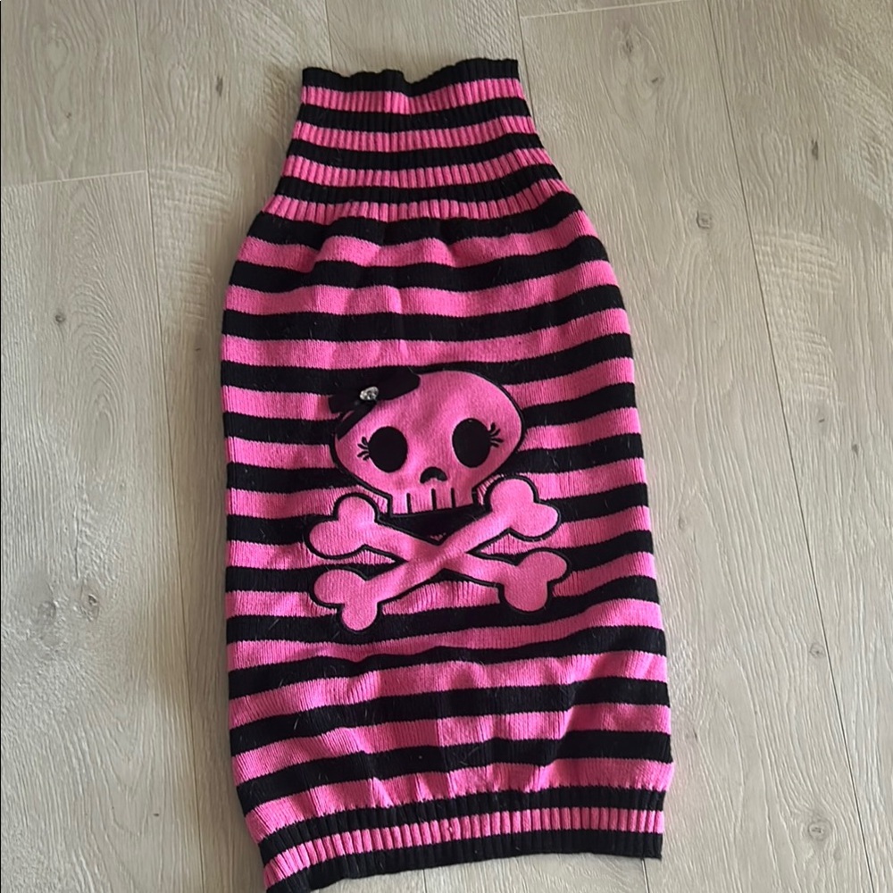 Pink and Black Striped Skull Sweater